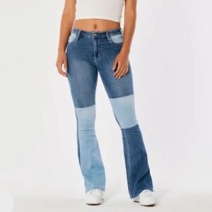 Hollister High Rise Denim Flare Jeans Patchwork